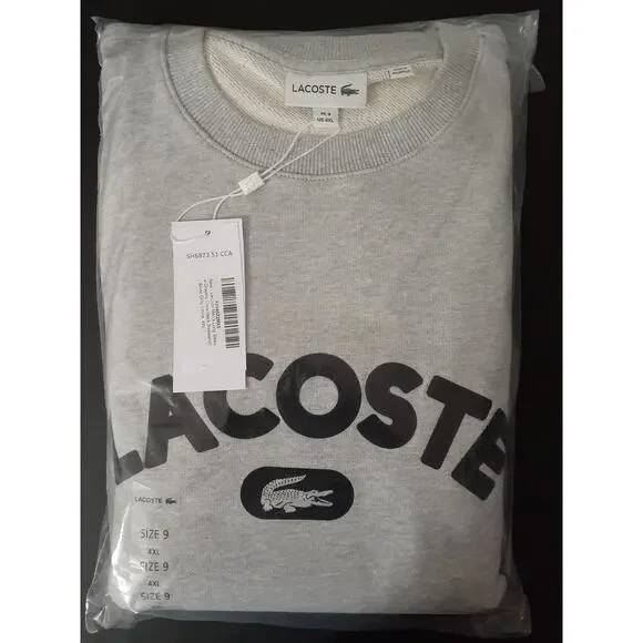 Lacoste Men's Long Sleeve Graphic Crew Neck Sweatshirt, Silver Grey Chine 4XL